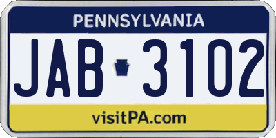 PA license plate JAB3102