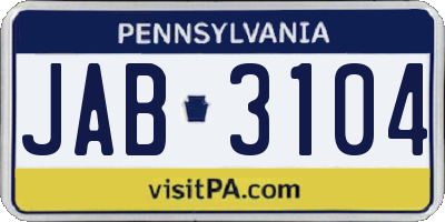 PA license plate JAB3104