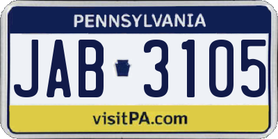 PA license plate JAB3105