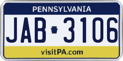 PA license plate JAB3106