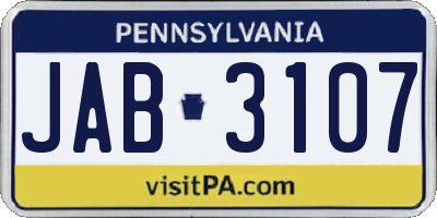 PA license plate JAB3107