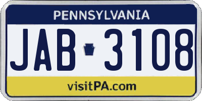 PA license plate JAB3108