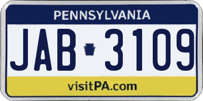 PA license plate JAB3109