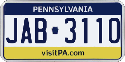 PA license plate JAB3110