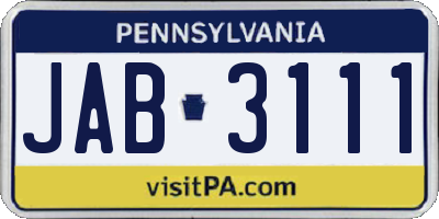 PA license plate JAB3111