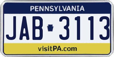 PA license plate JAB3113