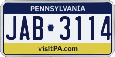 PA license plate JAB3114