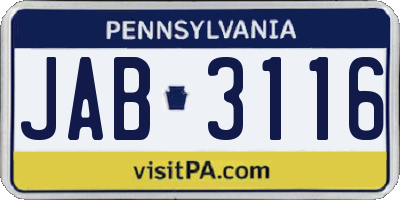 PA license plate JAB3116