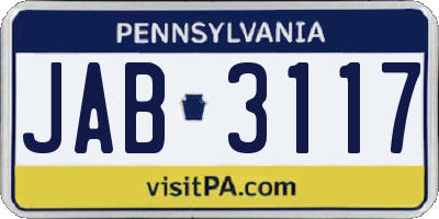 PA license plate JAB3117