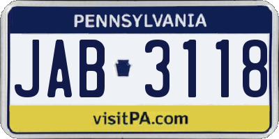 PA license plate JAB3118