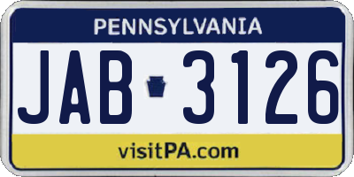 PA license plate JAB3126