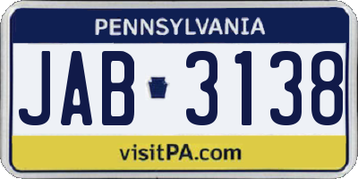 PA license plate JAB3138