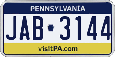 PA license plate JAB3144