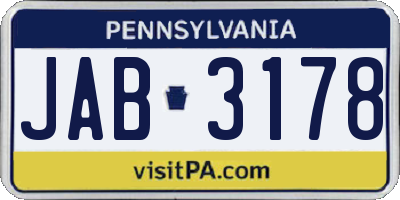 PA license plate JAB3178