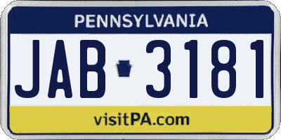 PA license plate JAB3181