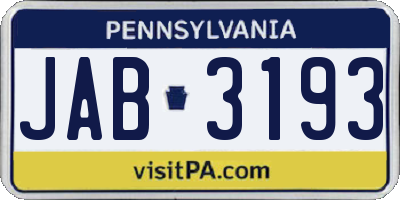 PA license plate JAB3193