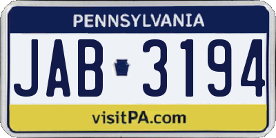 PA license plate JAB3194