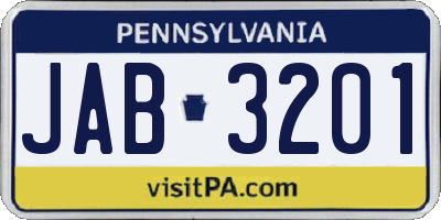 PA license plate JAB3201