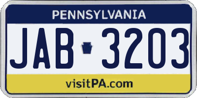 PA license plate JAB3203