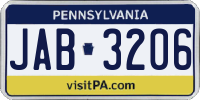 PA license plate JAB3206