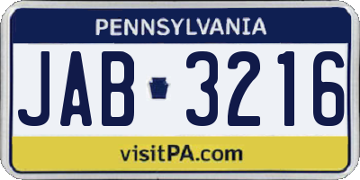 PA license plate JAB3216