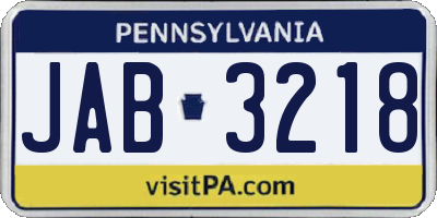 PA license plate JAB3218