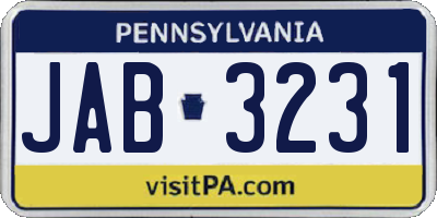 PA license plate JAB3231