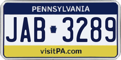 PA license plate JAB3289