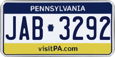 PA license plate JAB3292