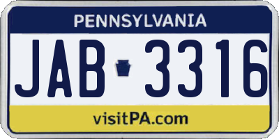 PA license plate JAB3316