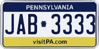 PA license plate JAB3333