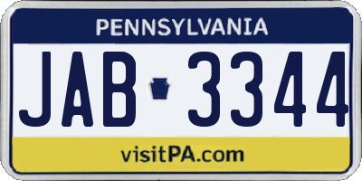 PA license plate JAB3344