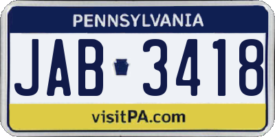 PA license plate JAB3418