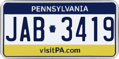 PA license plate JAB3419