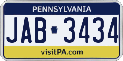 PA license plate JAB3434