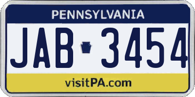PA license plate JAB3454