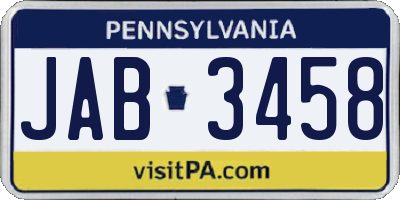 PA license plate JAB3458