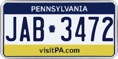 PA license plate JAB3472