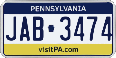PA license plate JAB3474