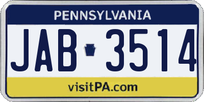 PA license plate JAB3514