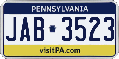 PA license plate JAB3523