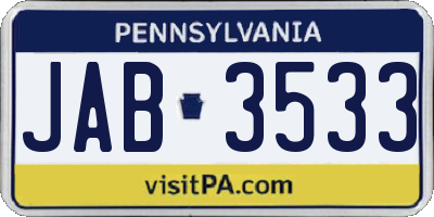 PA license plate JAB3533