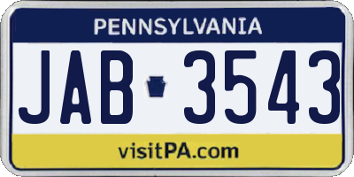 PA license plate JAB3543