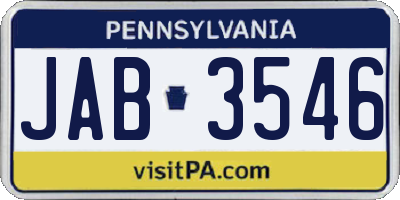 PA license plate JAB3546