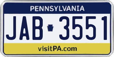 PA license plate JAB3551