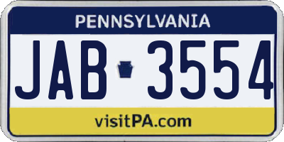 PA license plate JAB3554