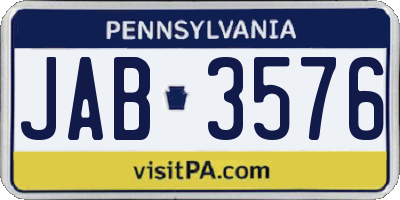 PA license plate JAB3576