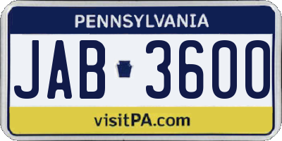 PA license plate JAB3600