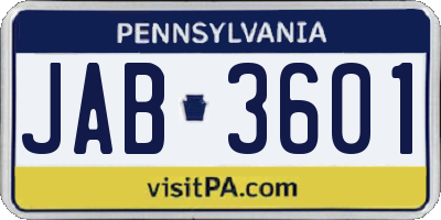 PA license plate JAB3601