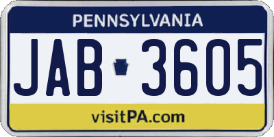 PA license plate JAB3605